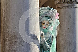 Italy Ã¢â¬â Venezia - Carnival - Mask and column photo
